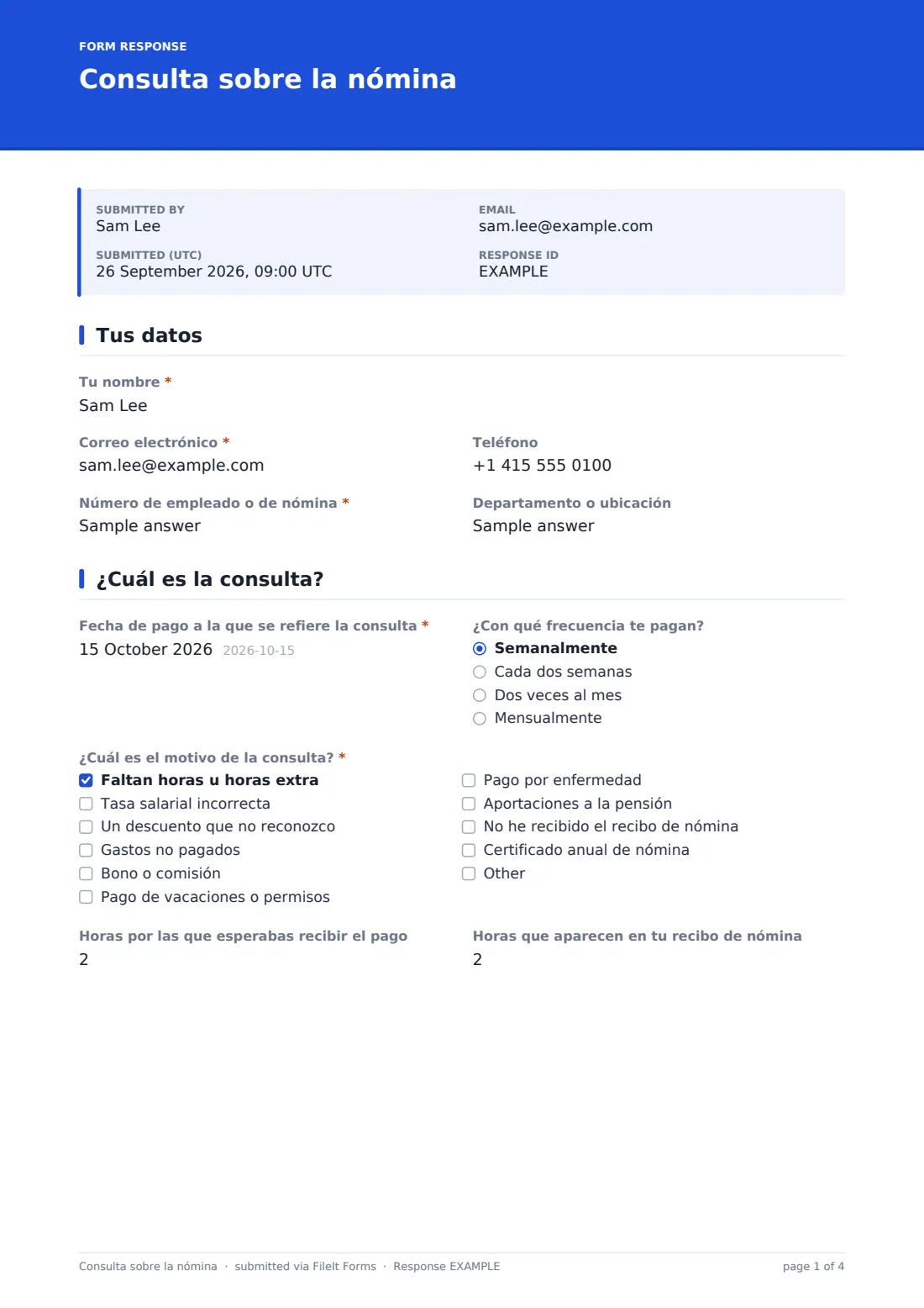 Consulta sobre la nómina — PDF de respuesta de ejemplo, página 1 de 4
