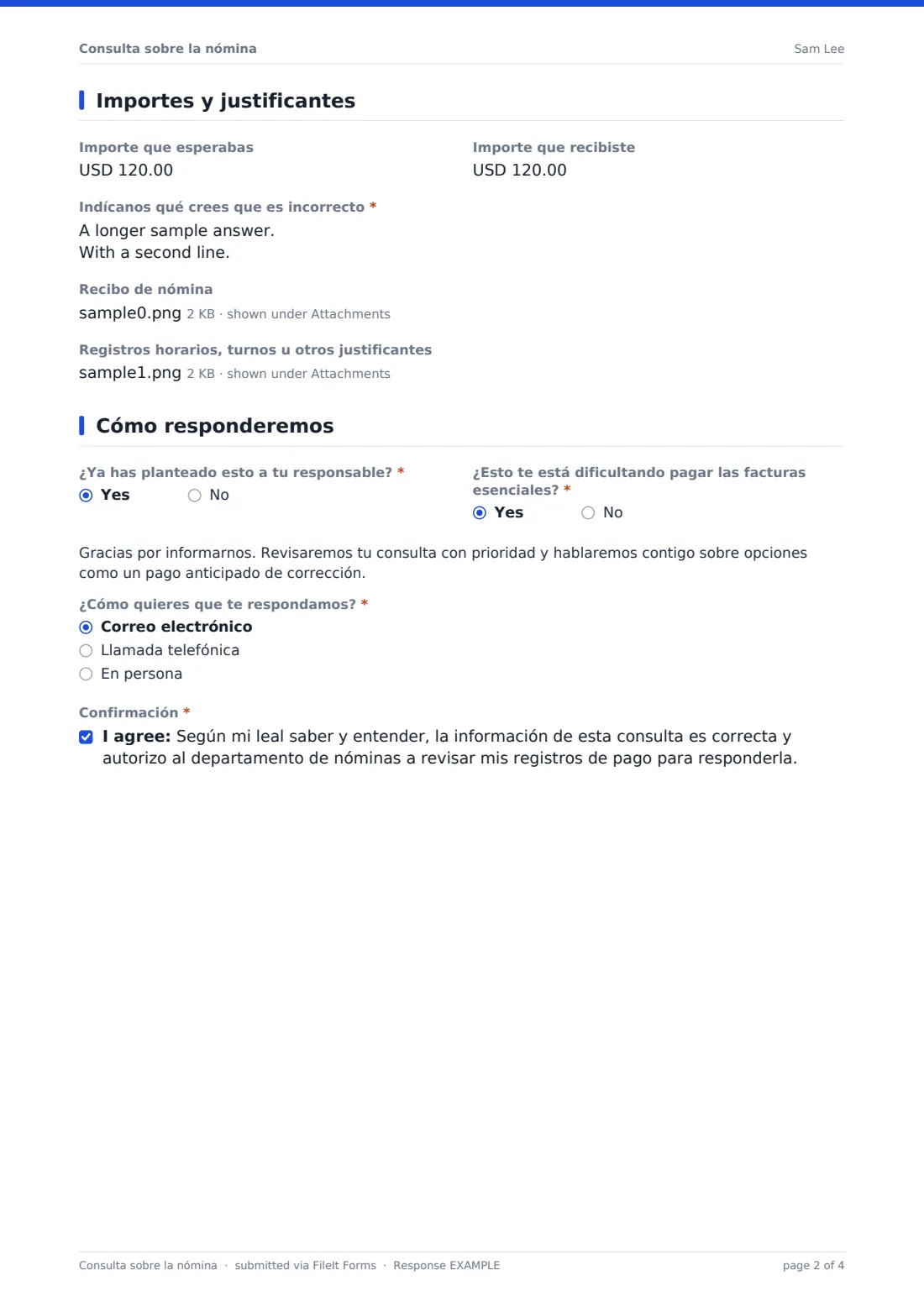 Consulta sobre la nómina — PDF de respuesta de ejemplo, página 2 de 4