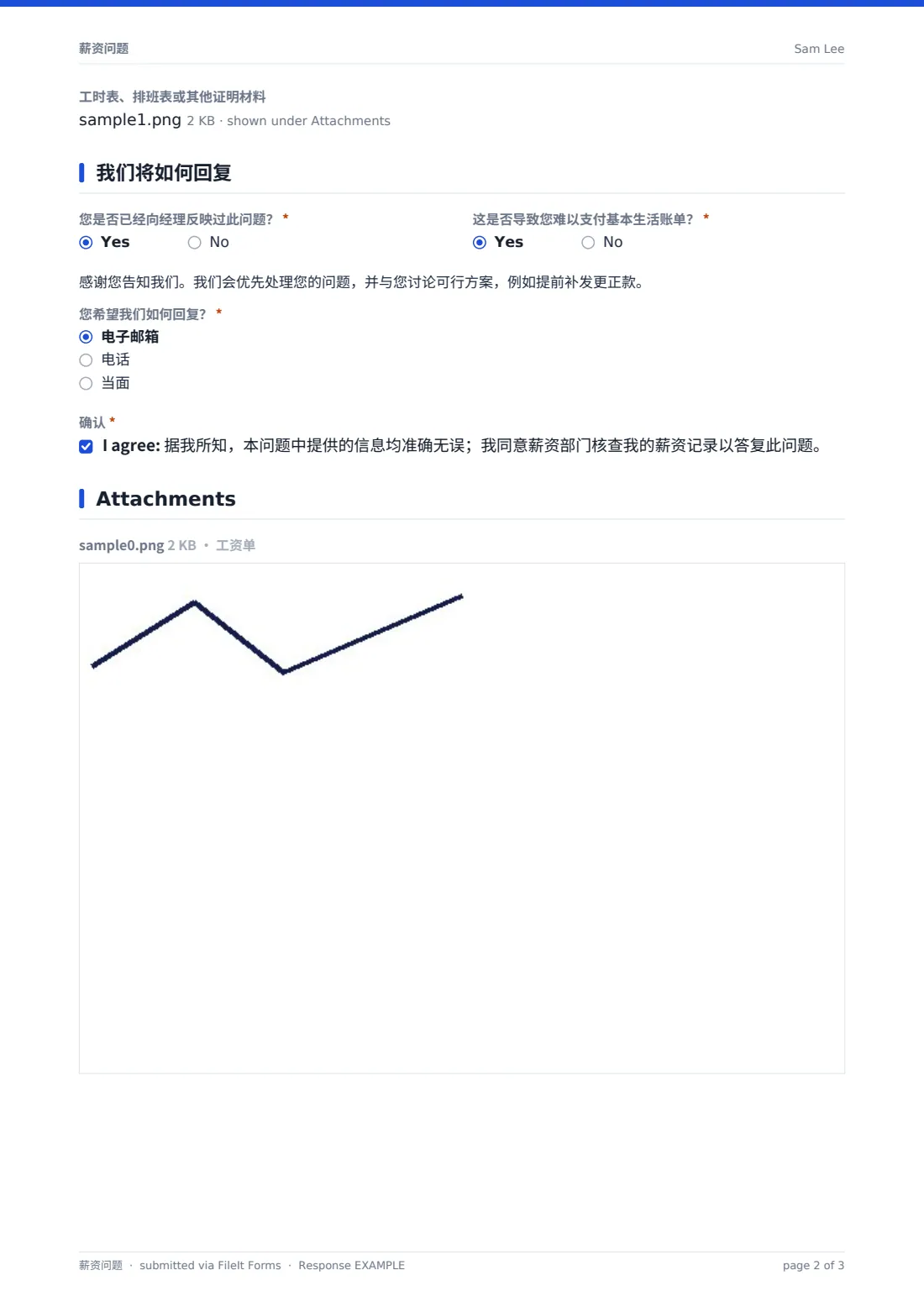 薪资问题 — 示例回复 PDF，第 2 页，共 3 页