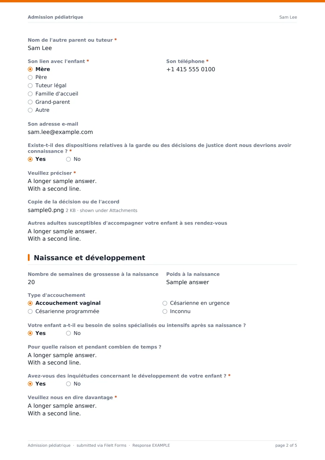 Admission pédiatrique — exemple de réponse au format PDF, page 2 sur 5