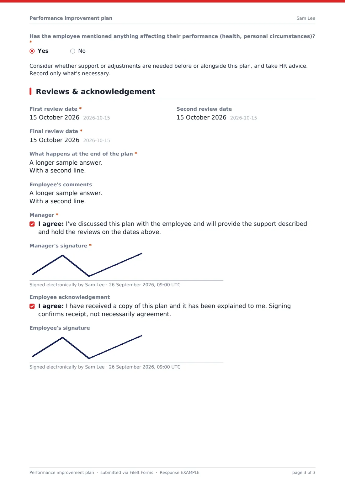 Performance improvement plan — example response PDF, page 3 of 3
