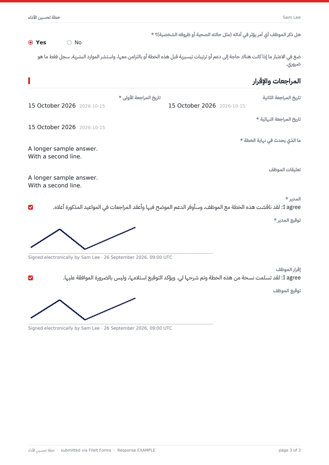 خطة تحسين الأداء — ملف PDF لرد نموذجي، الصفحة 3 من 3