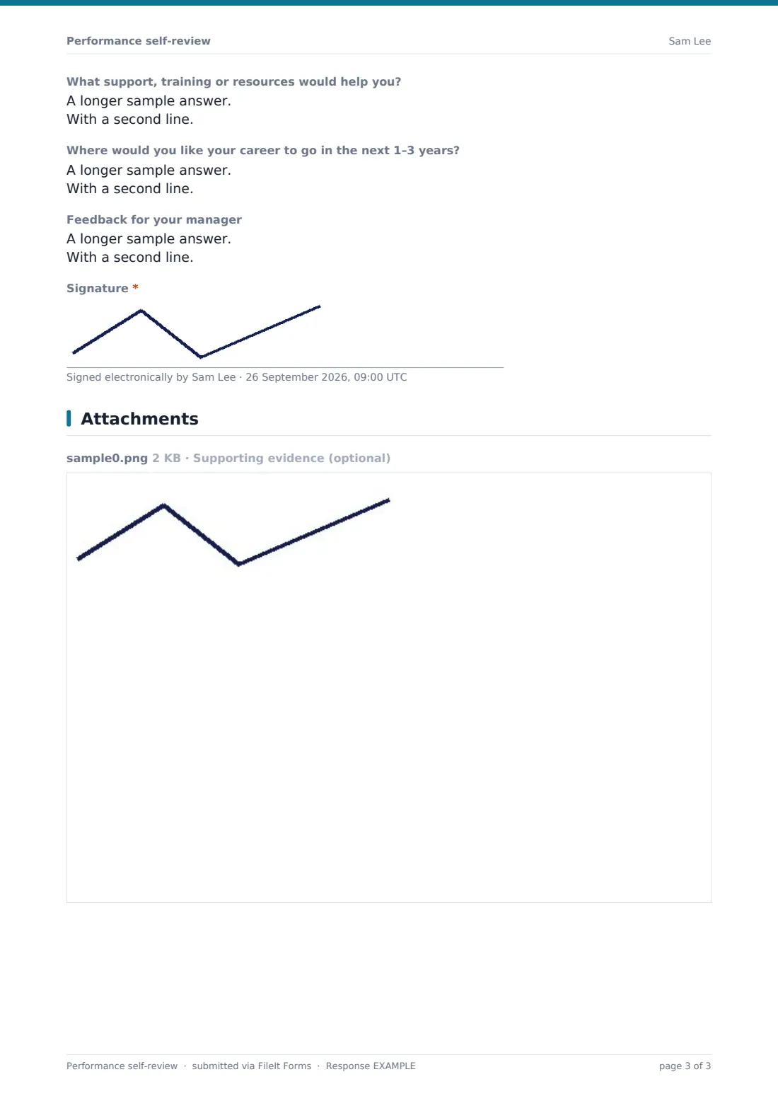 Performance self-review — example response PDF, page 3 of 3