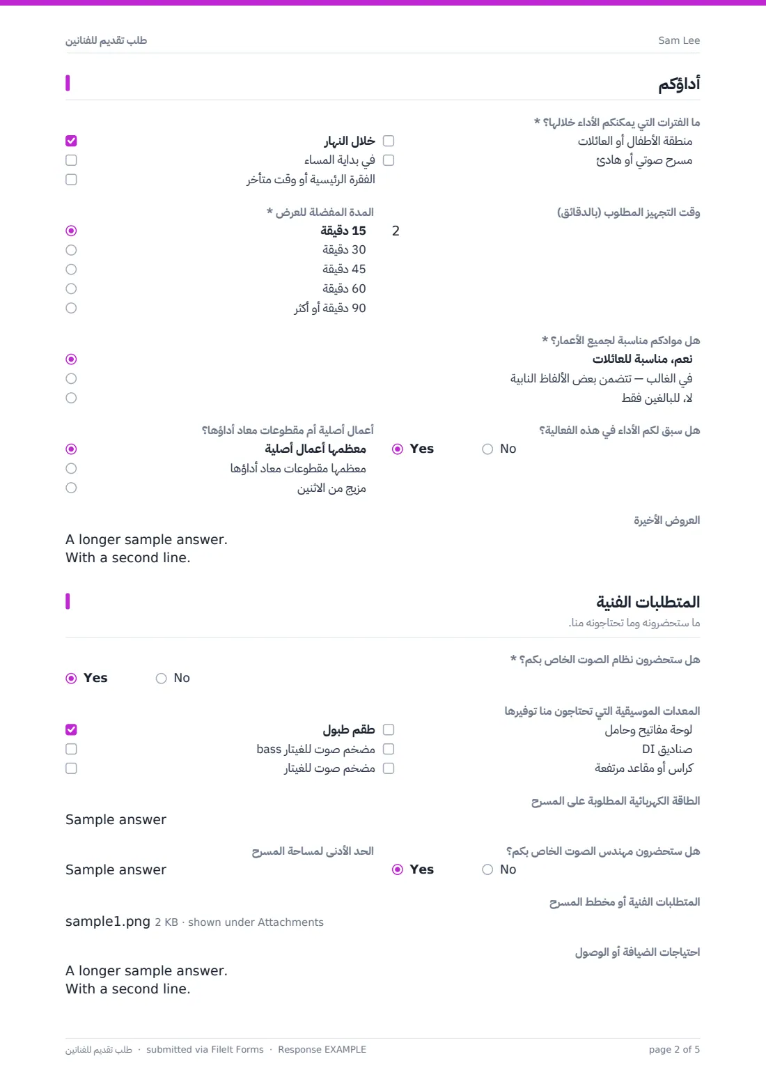 طلب تقديم للفنانين — ملف PDF لرد نموذجي، الصفحة 2 من 5