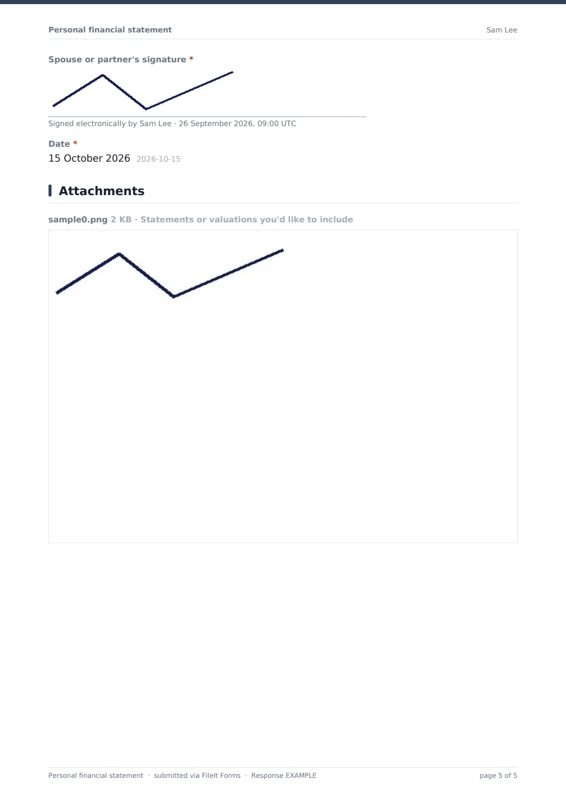 Personal financial statement — example response PDF, page 5 of 5