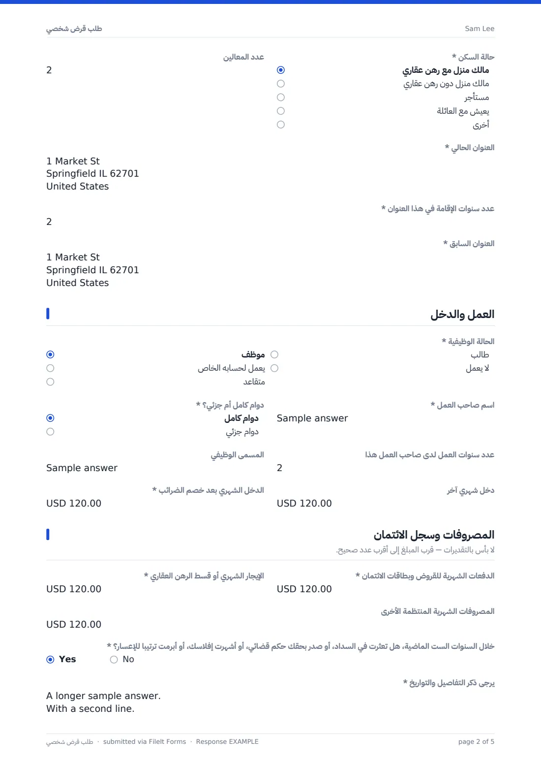 طلب قرض شخصي — ملف PDF لرد نموذجي، الصفحة 2 من 5