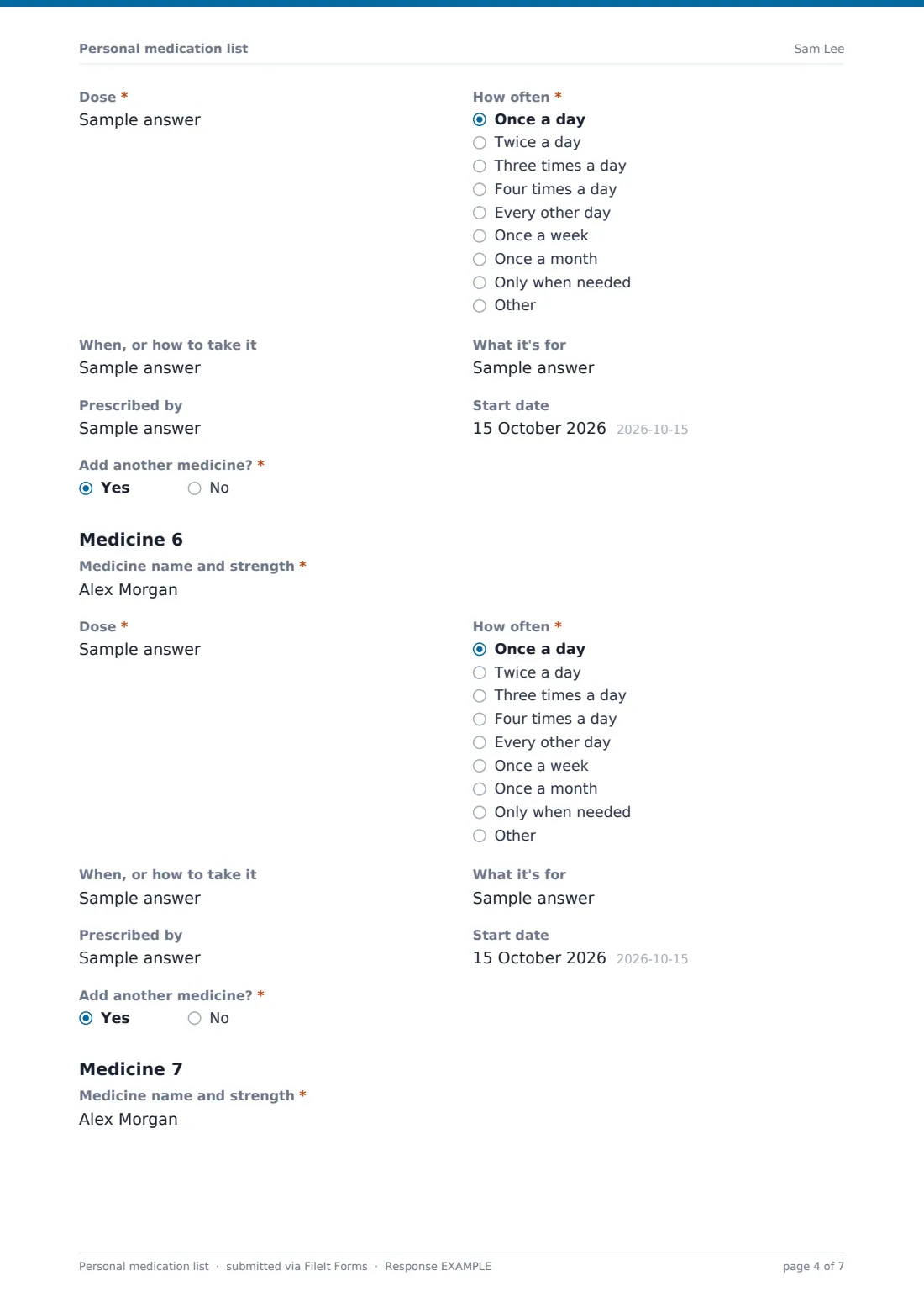 Personal medication list — example response PDF, page 4 of 7