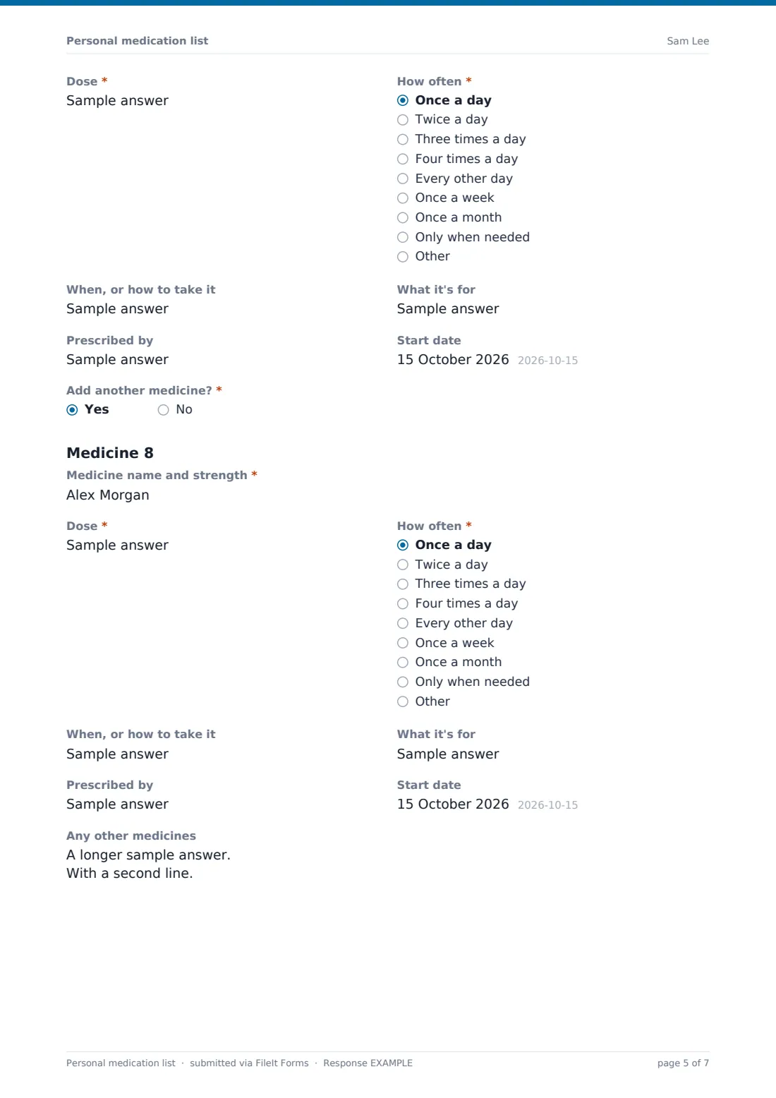 Personal medication list — example response PDF, page 5 of 7
