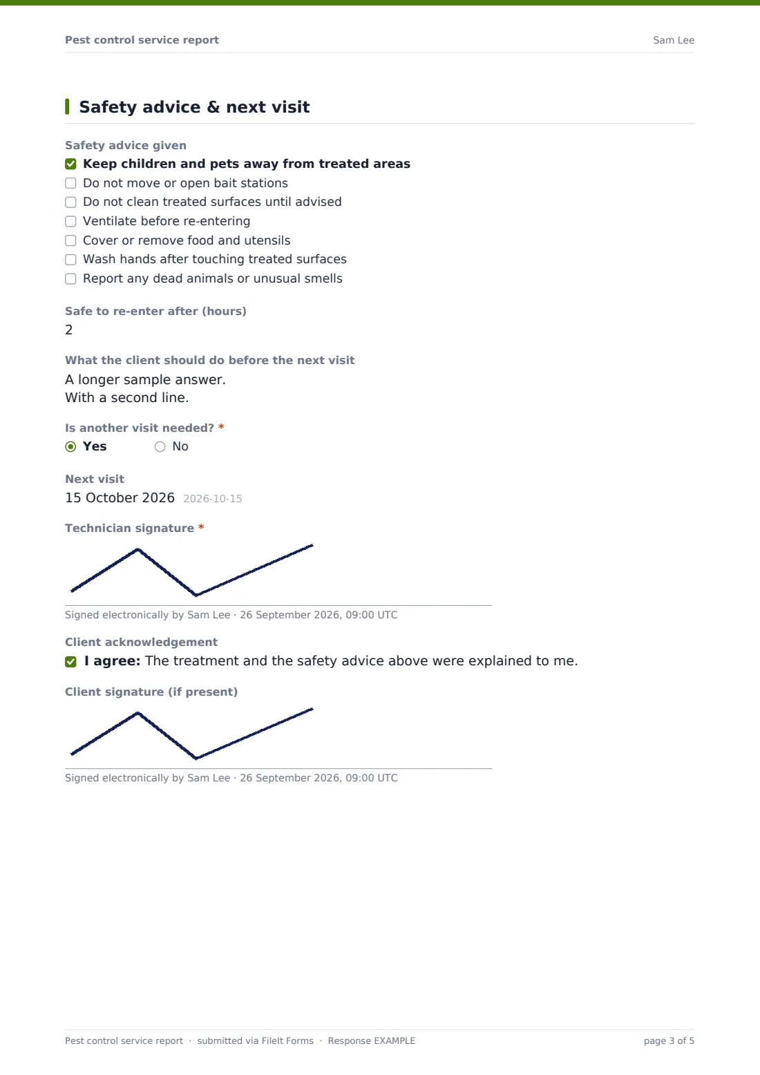 Pest control service report — example response PDF, page 3 of 5
