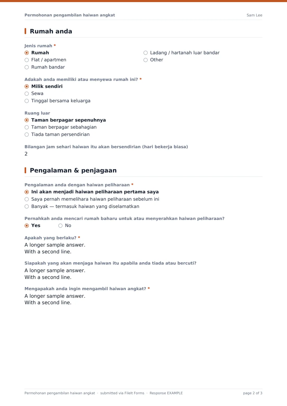 Permohonan pengambilan haiwan angkat — PDF respons contoh, halaman 2 daripada 3
