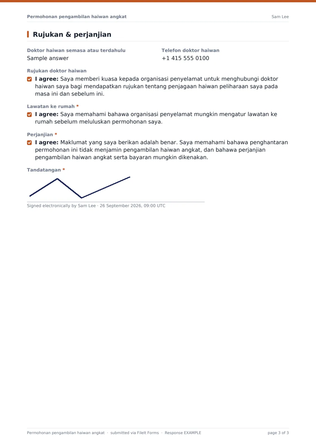 Permohonan pengambilan haiwan angkat — PDF respons contoh, halaman 3 daripada 3