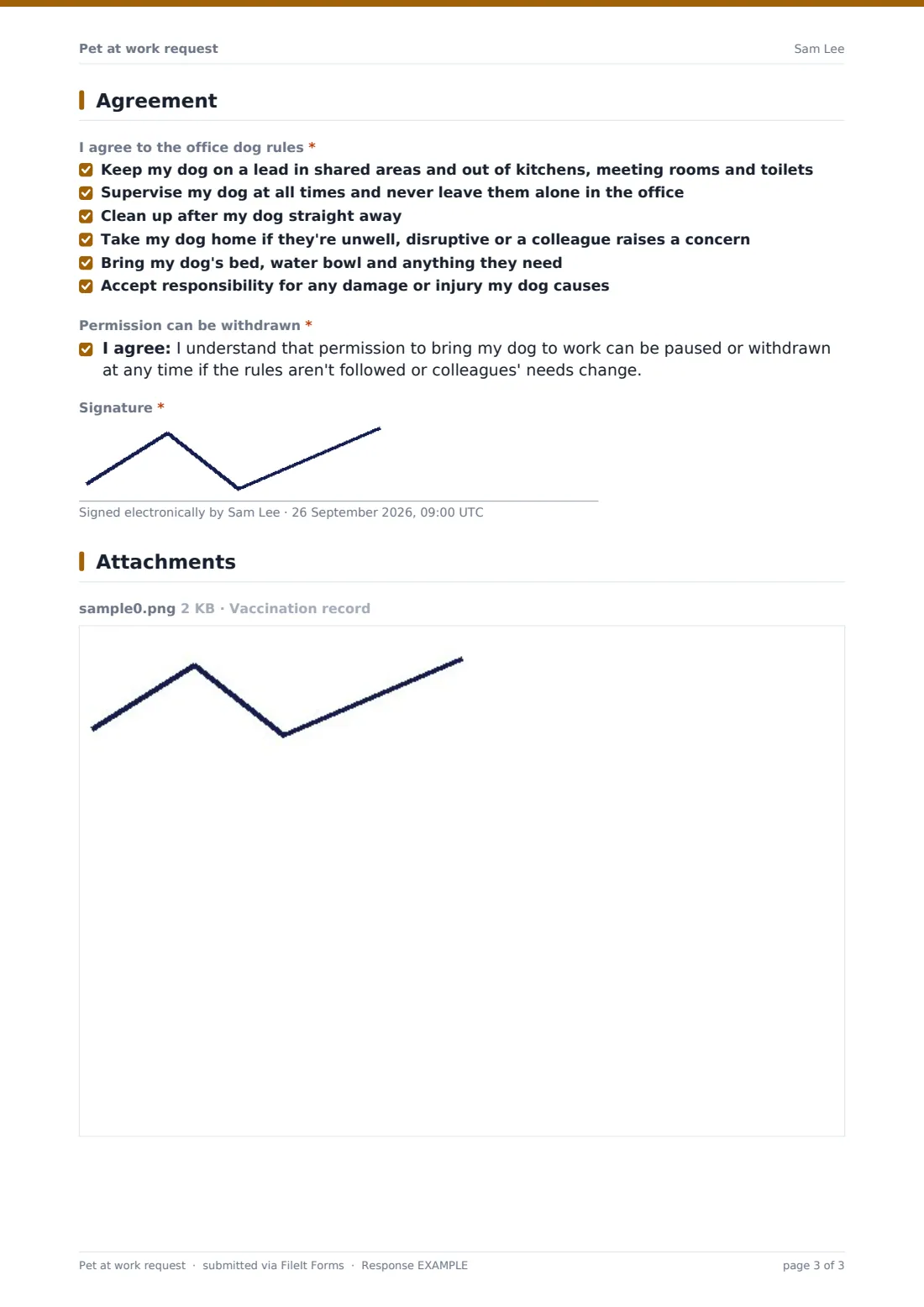 Pet at work request — example response PDF, page 3 of 3