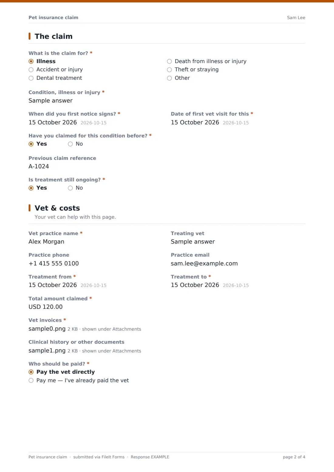 Pet insurance claim — example response PDF, page 2 of 4