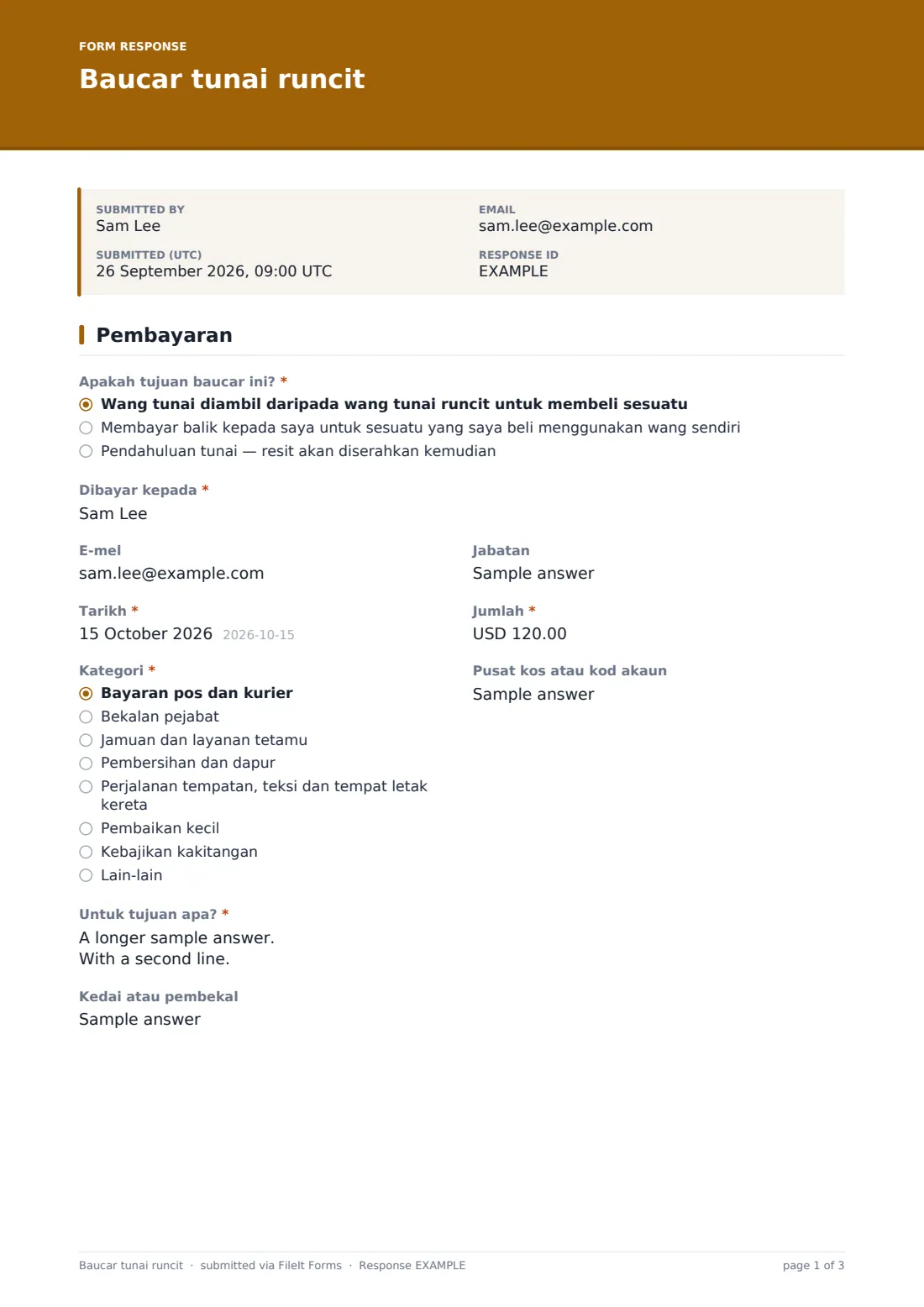 Baucar tunai runcit — PDF respons contoh, halaman 1 daripada 3