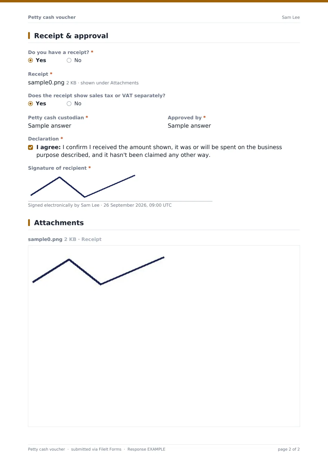 Petty cash voucher — example response PDF, page 2 of 2