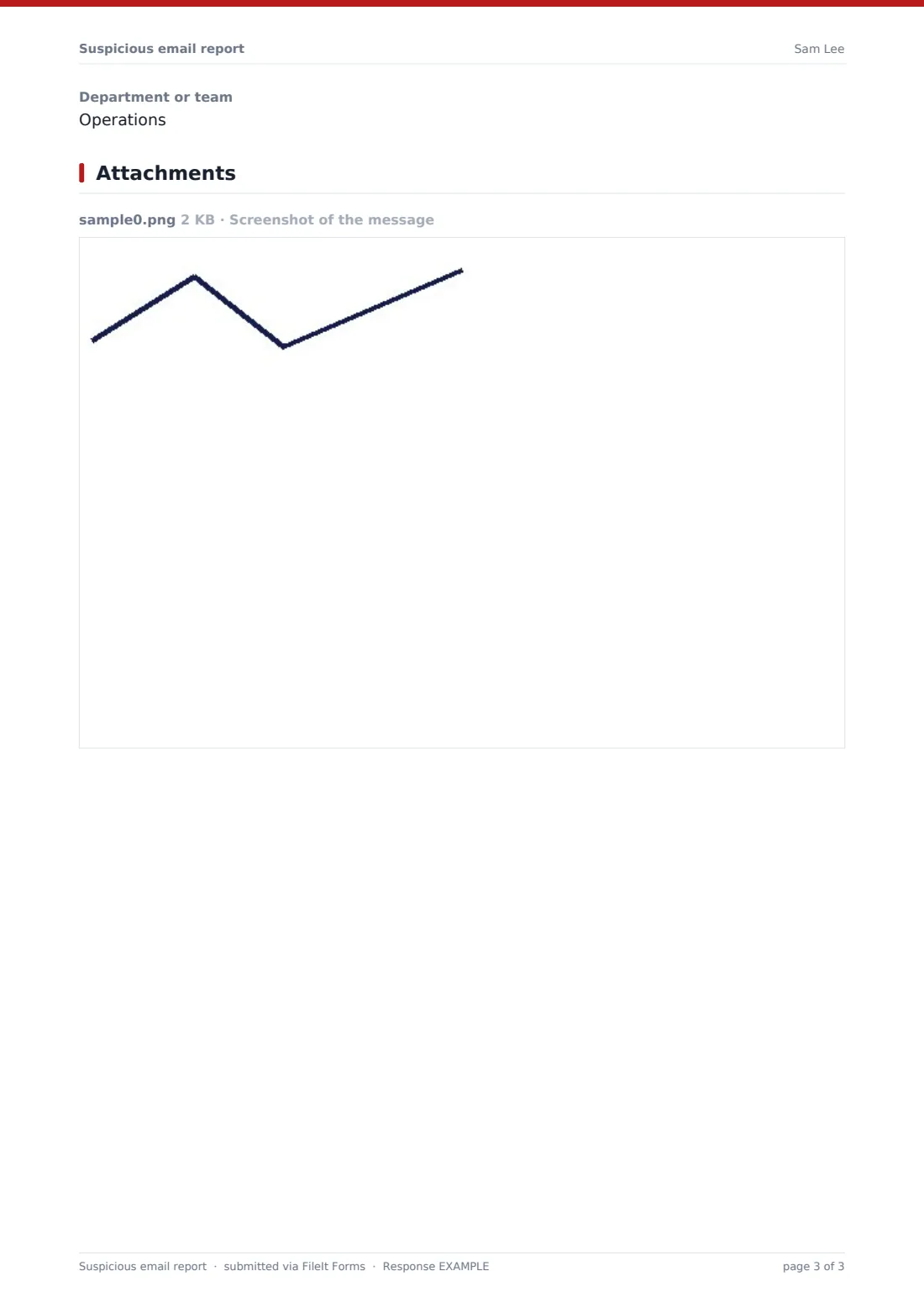 Suspicious email report — example response PDF, page 3 of 3