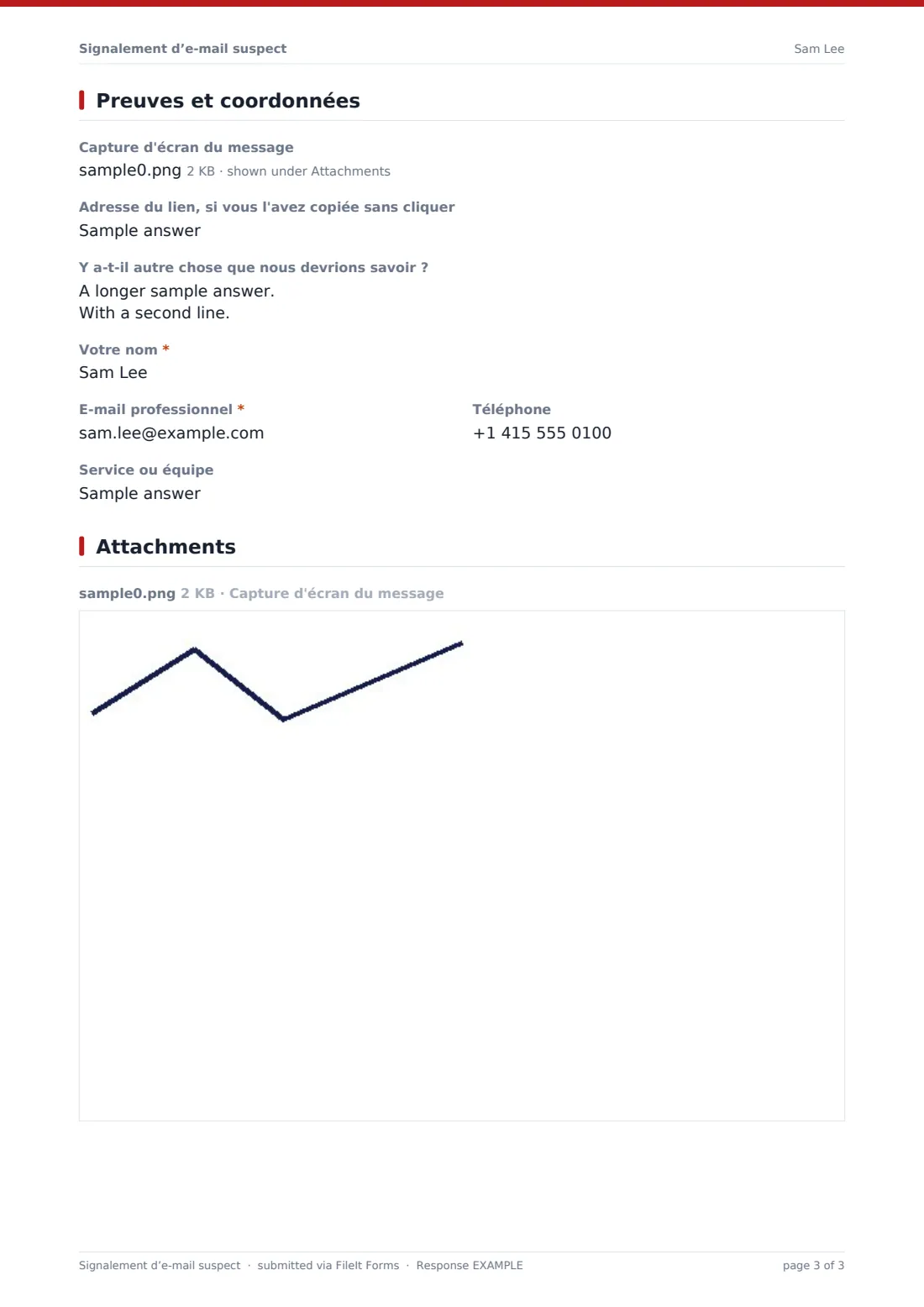 Signalement d’e-mail suspect — exemple de réponse au format PDF, page 3 sur 3