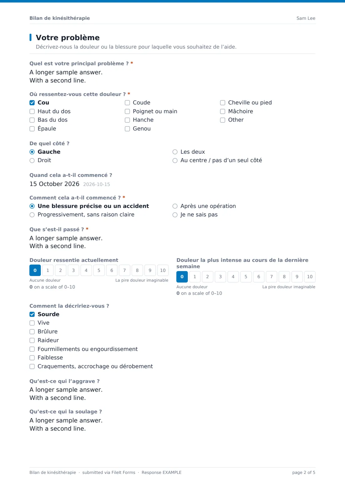 Bilan de kinésithérapie — exemple de réponse au format PDF, page 2 sur 5
