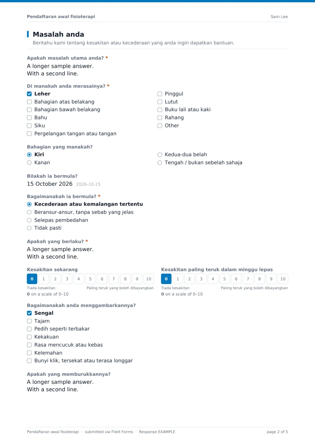 Pendaftaran awal fisioterapi — PDF respons contoh, halaman 2 daripada 5