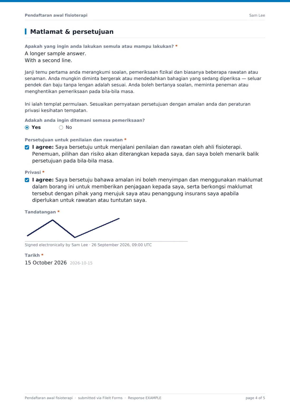 Pendaftaran awal fisioterapi — PDF respons contoh, halaman 4 daripada 5