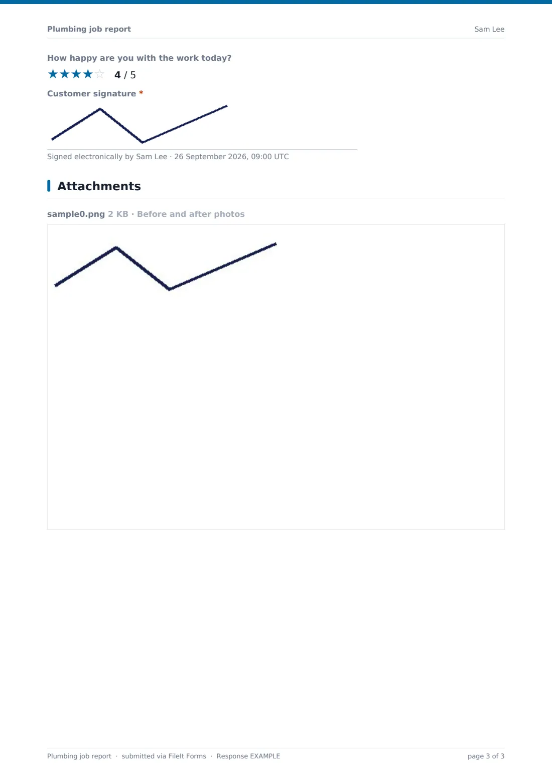Plumbing job report — example response PDF, page 3 of 3