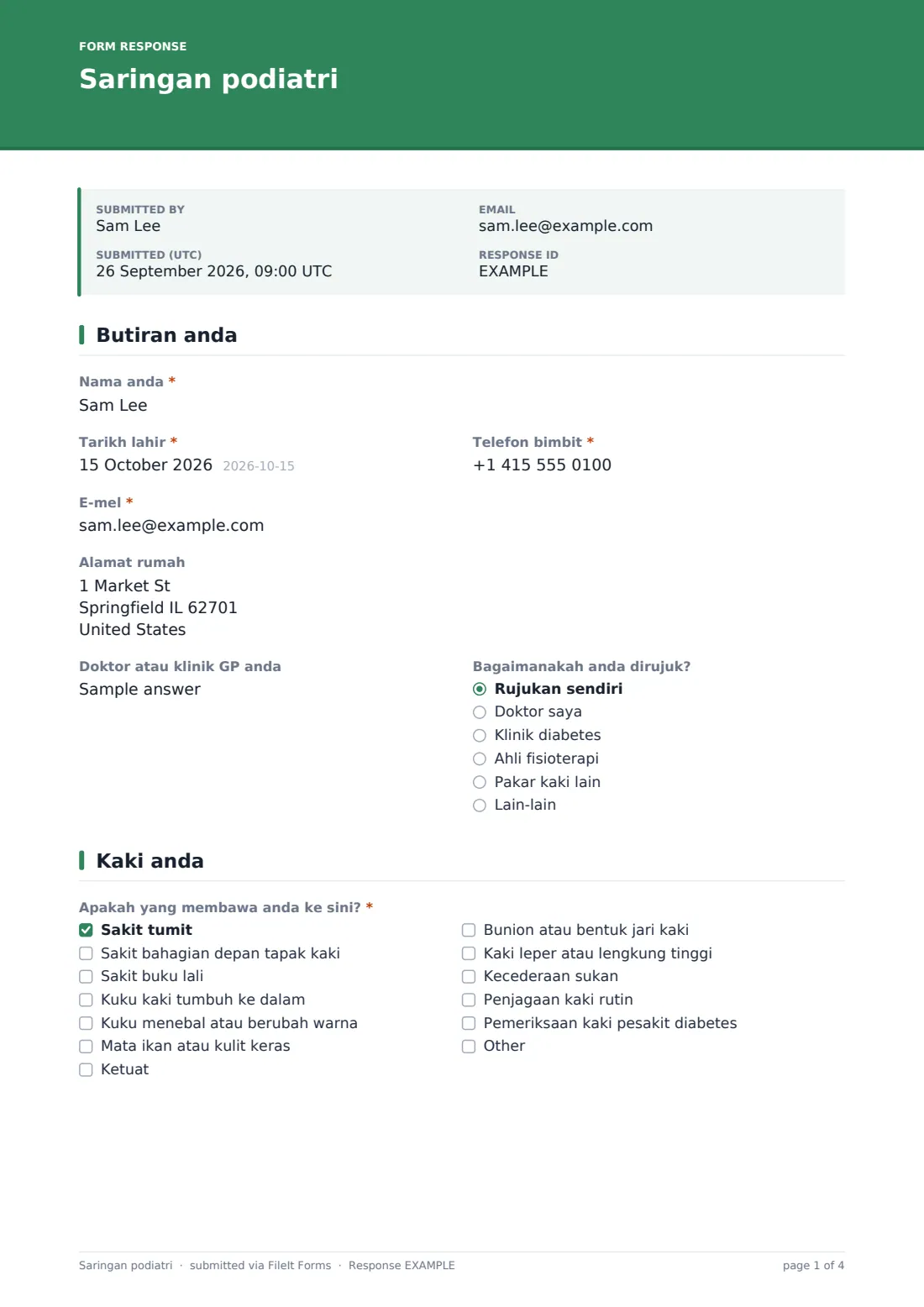 Saringan podiatri — PDF respons contoh, halaman 1 daripada 4