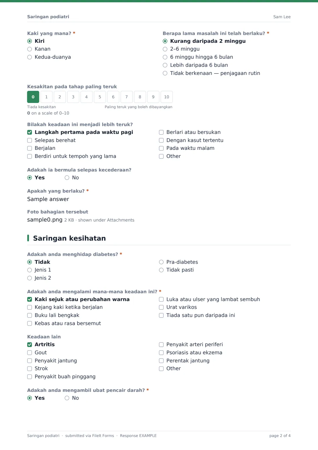 Saringan podiatri — PDF respons contoh, halaman 2 daripada 4