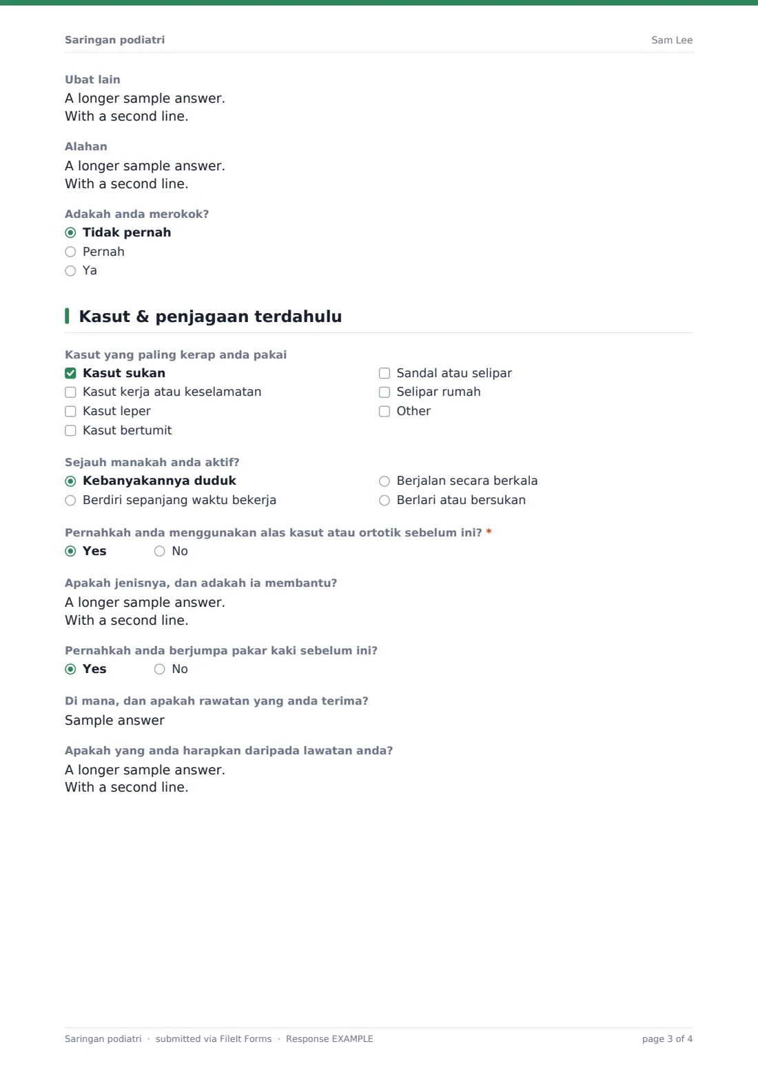 Saringan podiatri — PDF respons contoh, halaman 3 daripada 4