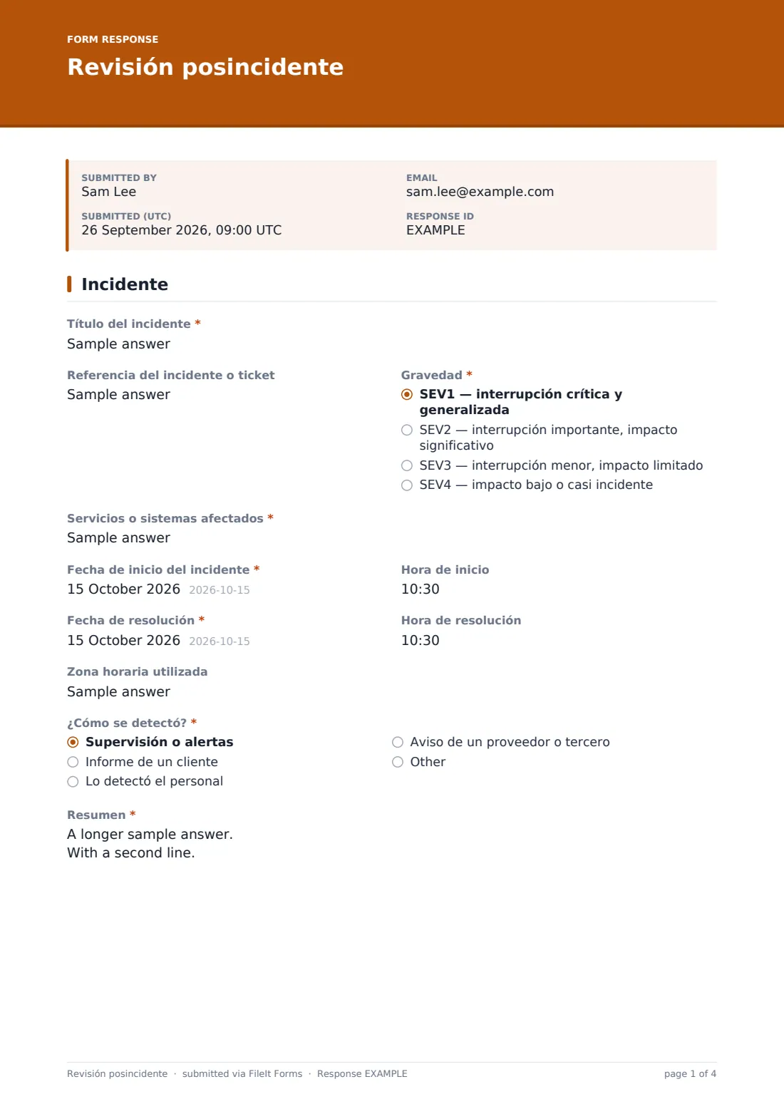 Revisión posincidente — PDF de respuesta de ejemplo, página 1 de 4