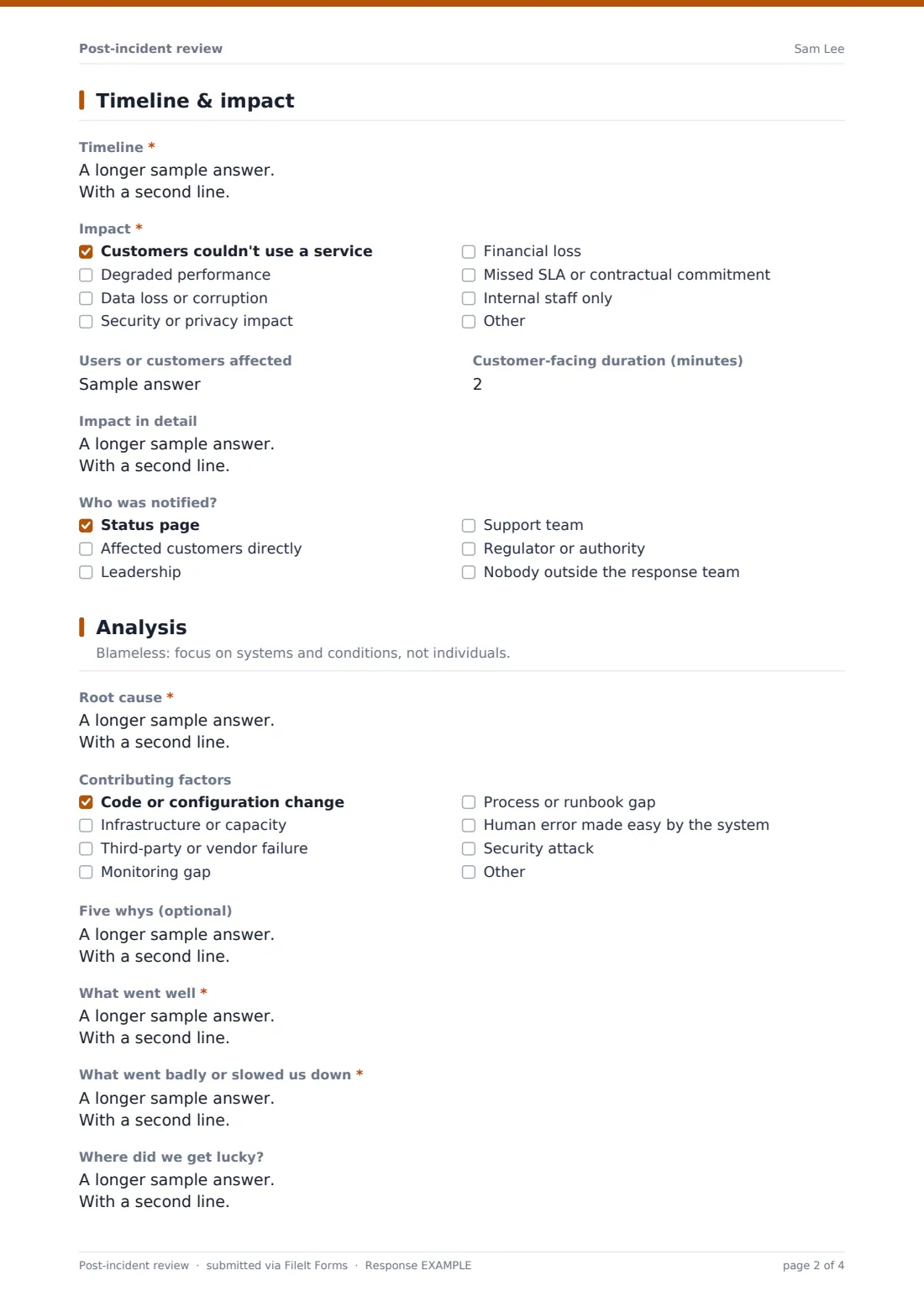Post-incident review — example response PDF, page 2 of 4