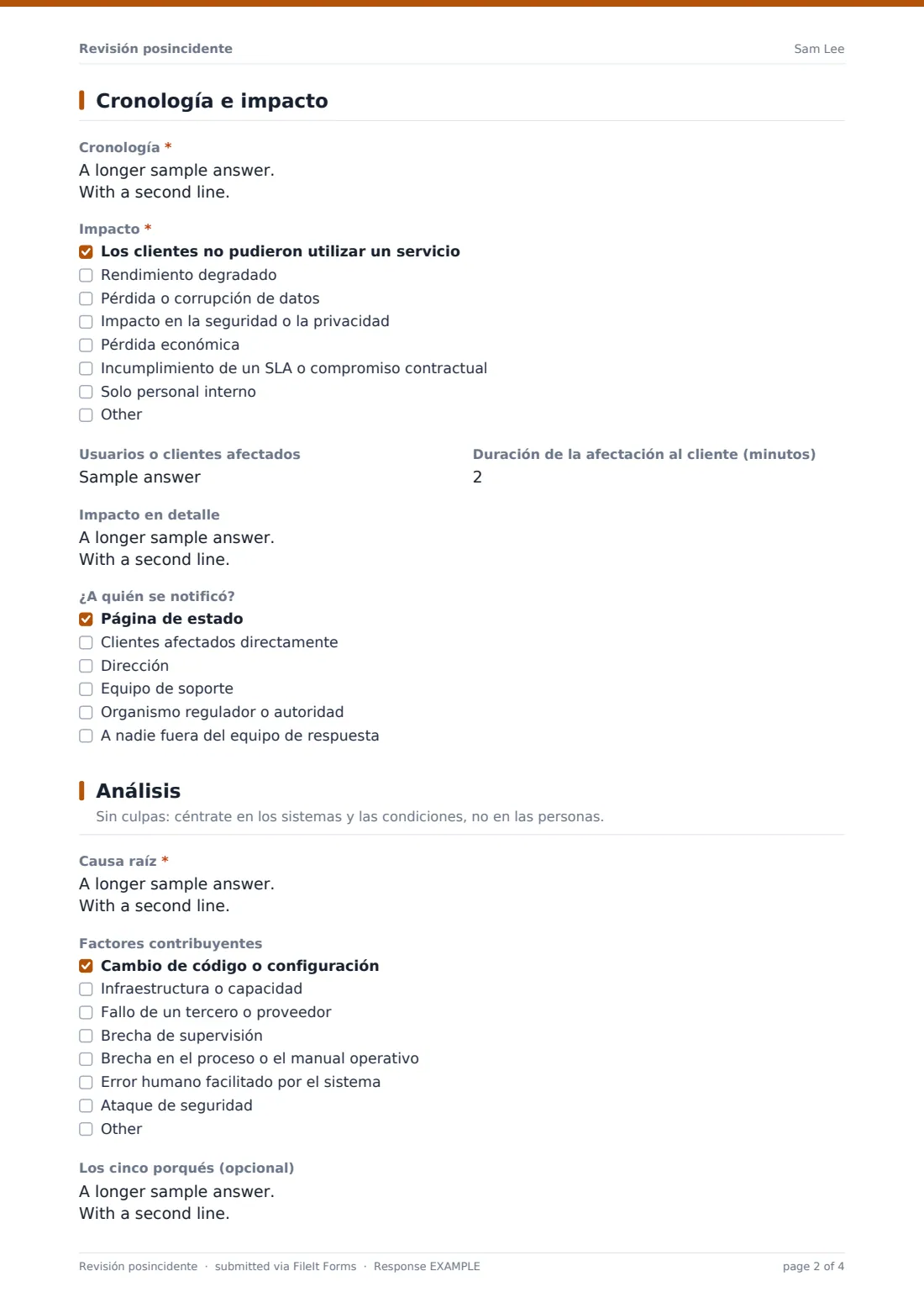 Revisión posincidente — PDF de respuesta de ejemplo, página 2 de 4