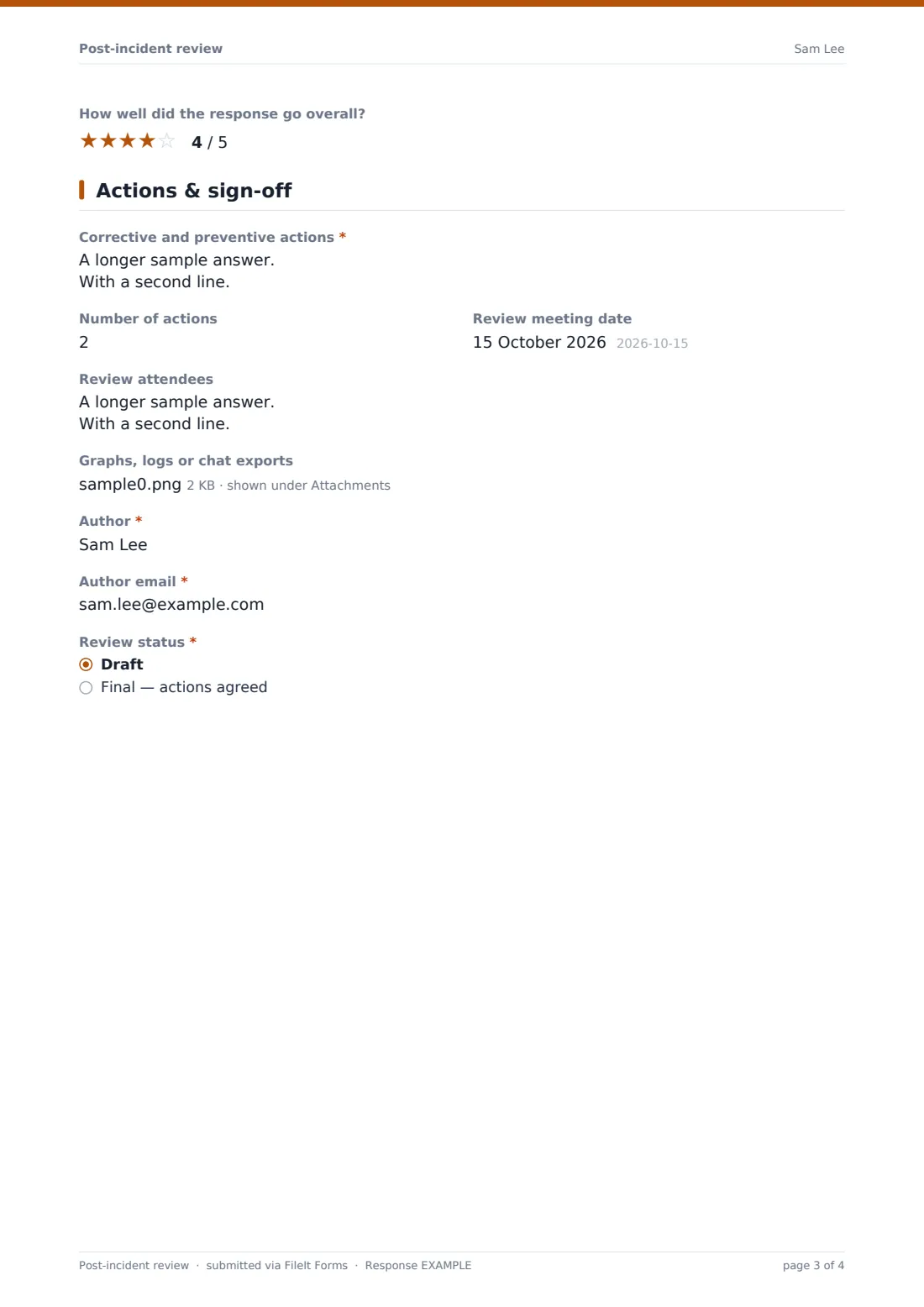 Post-incident review — example response PDF, page 3 of 4