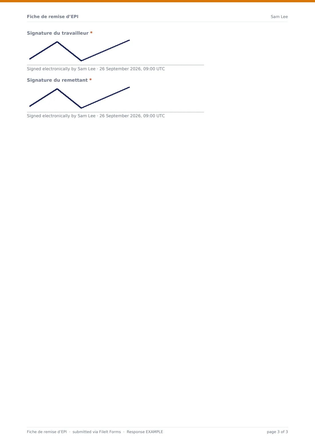 Fiche de remise d’EPI — exemple de réponse au format PDF, page 3 sur 3