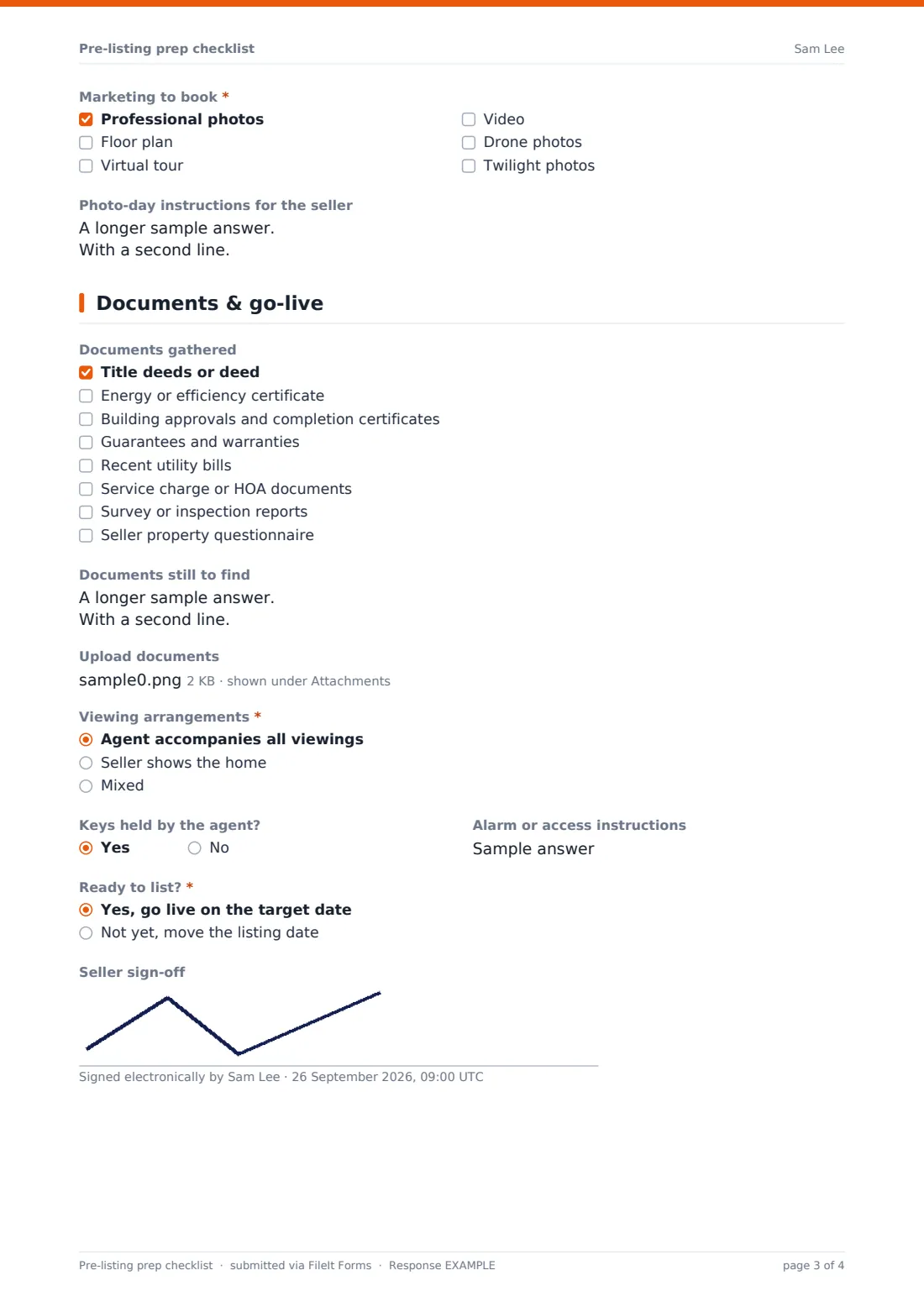 Pre-listing prep checklist — example response PDF, page 3 of 4