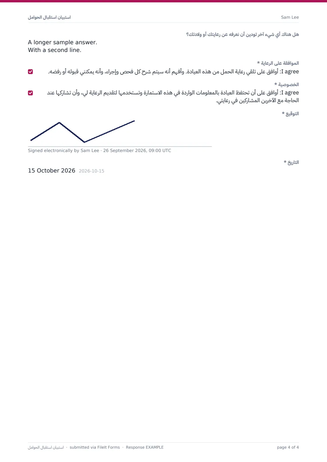 استبيان استقبال الحوامل — ملف PDF لرد نموذجي، الصفحة 4 من 4