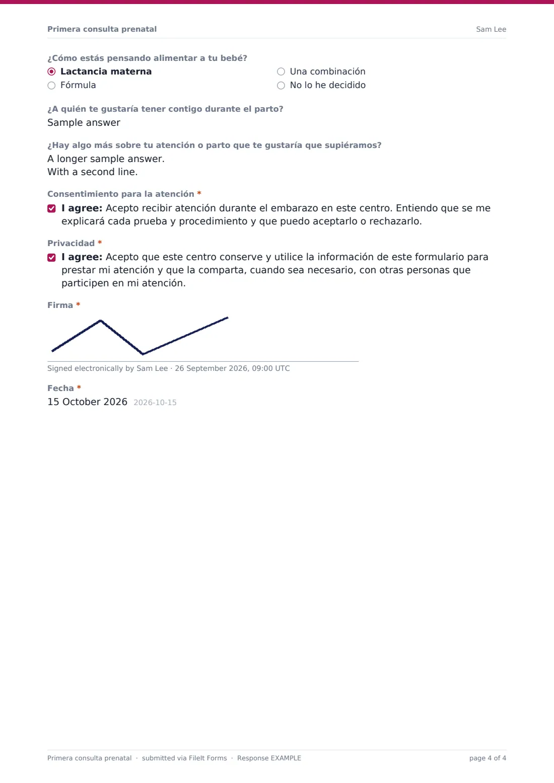 Primera consulta prenatal — PDF de respuesta de ejemplo, página 4 de 4