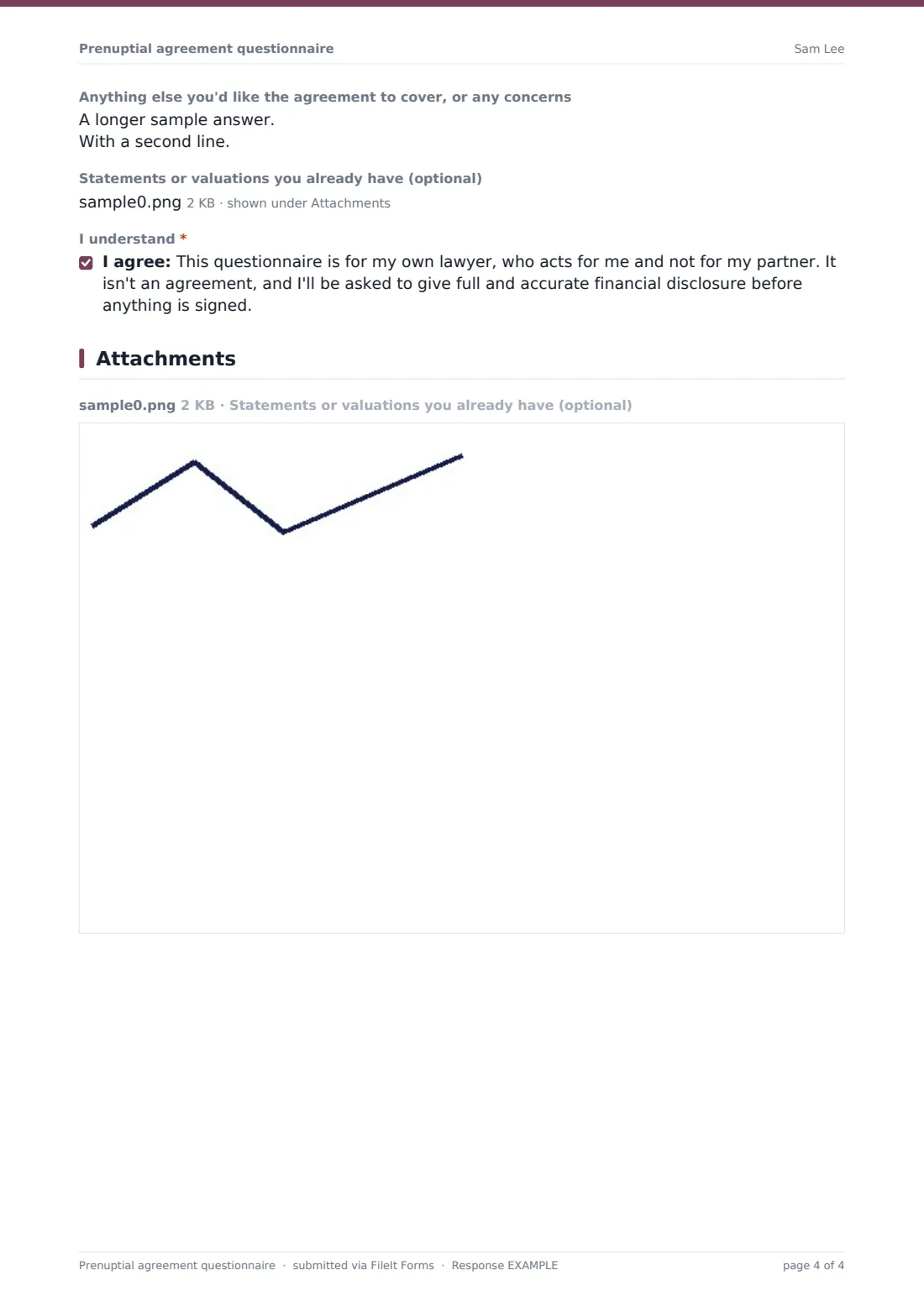Prenuptial agreement questionnaire — example response PDF, page 4 of 4