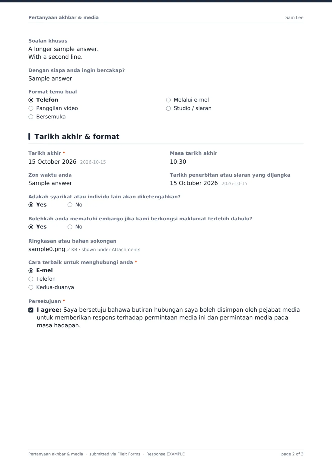 Pertanyaan akhbar & media — PDF respons contoh, halaman 2 daripada 3