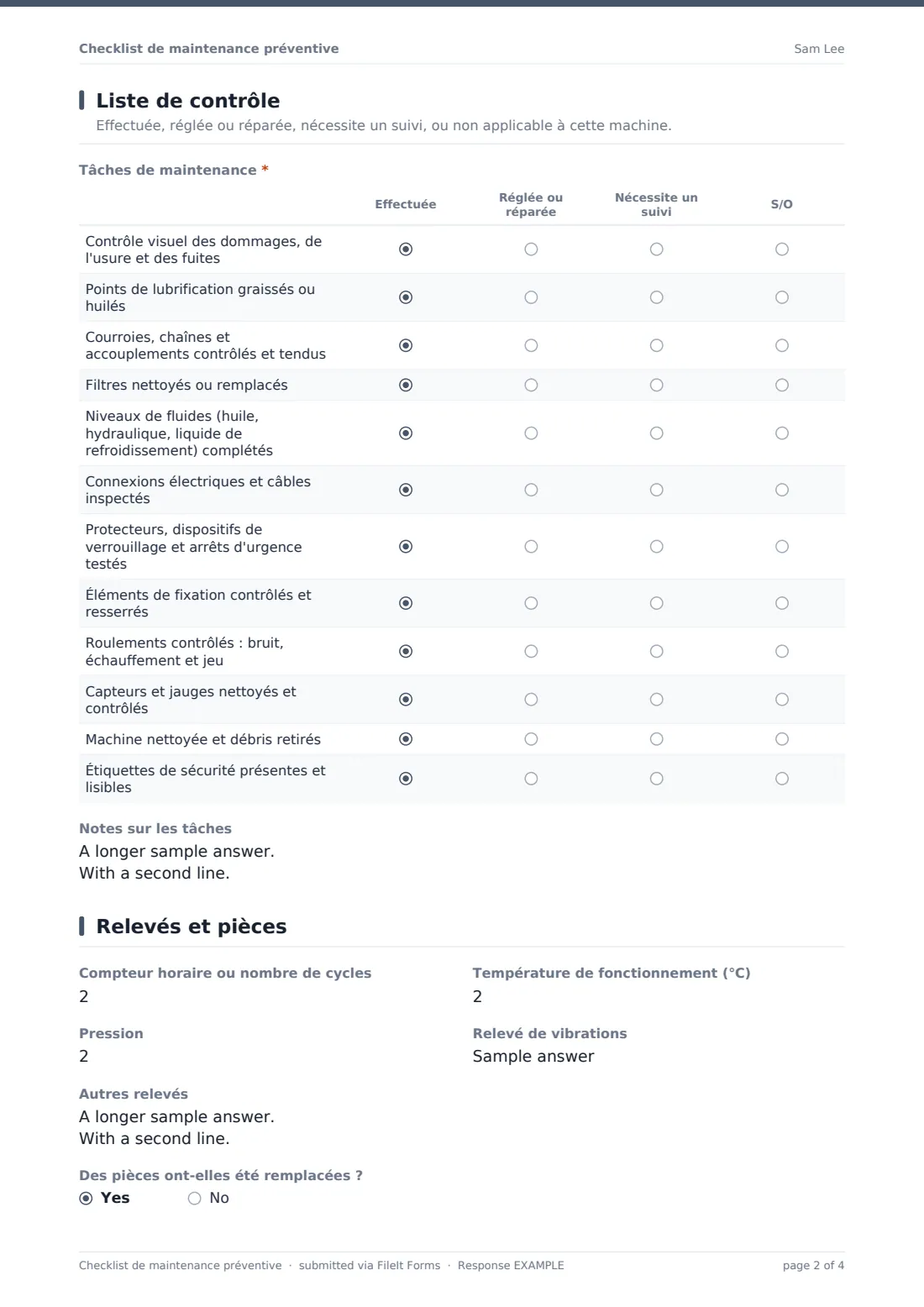 Checklist de maintenance préventive — exemple de réponse au format PDF, page 2 sur 4