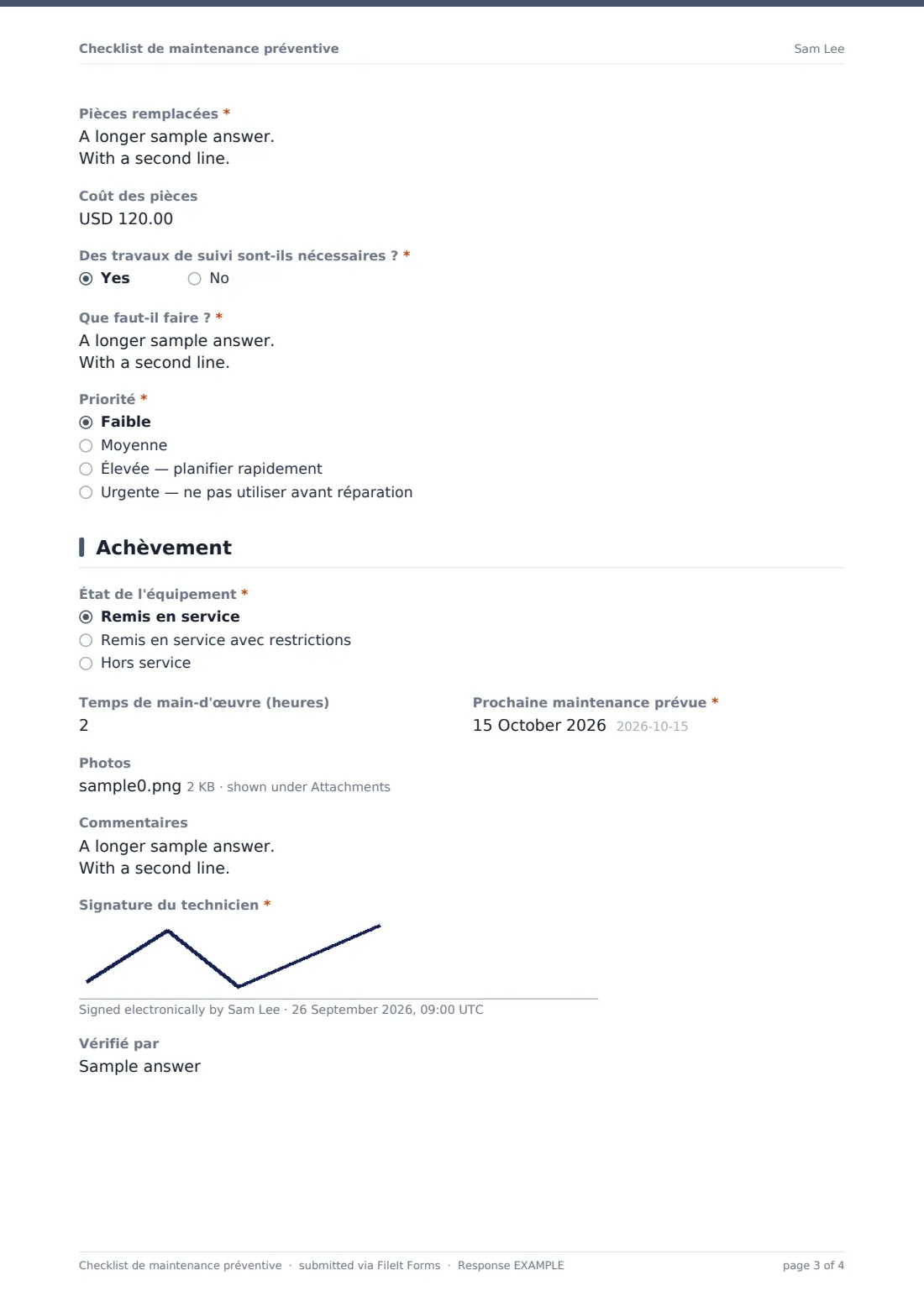 Checklist de maintenance préventive — exemple de réponse au format PDF, page 3 sur 4