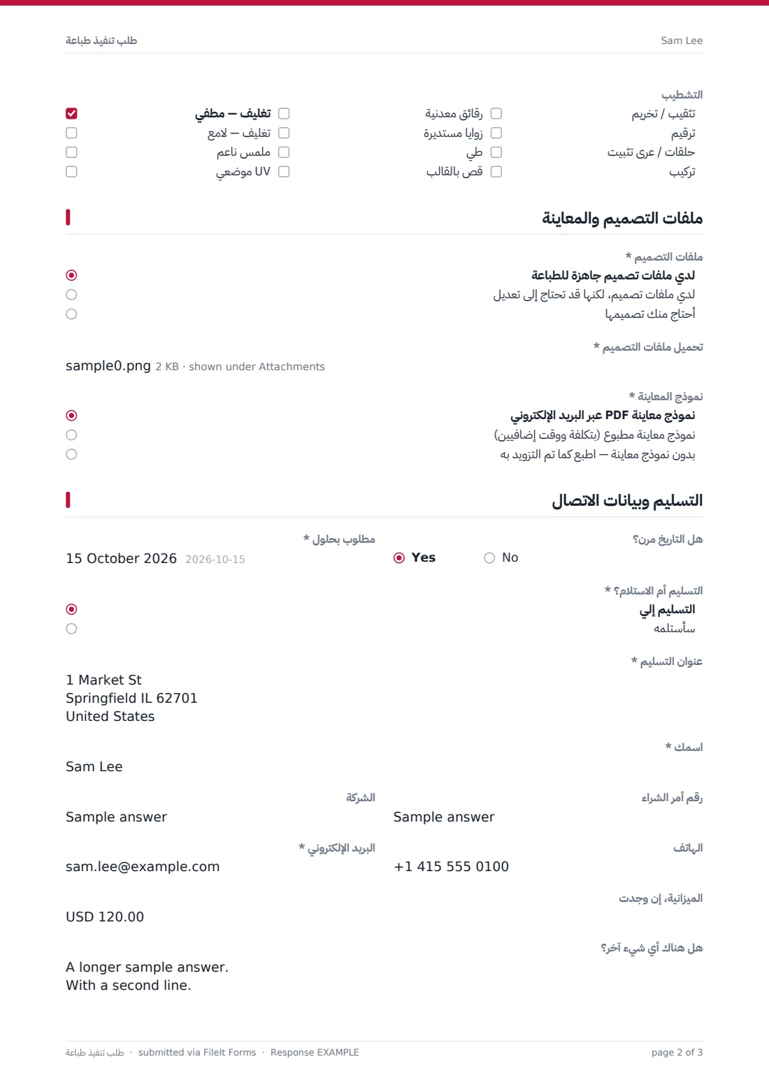 طلب تنفيذ طباعة — ملف PDF لرد نموذجي، الصفحة 2 من 3