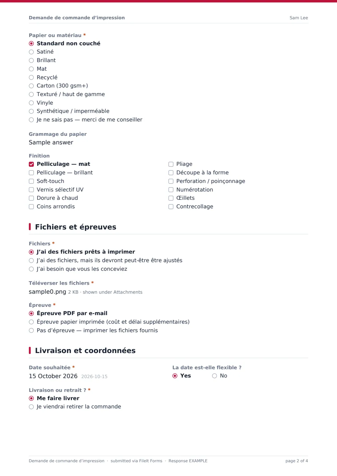 Demande de commande d’impression — exemple de réponse au format PDF, page 2 sur 4
