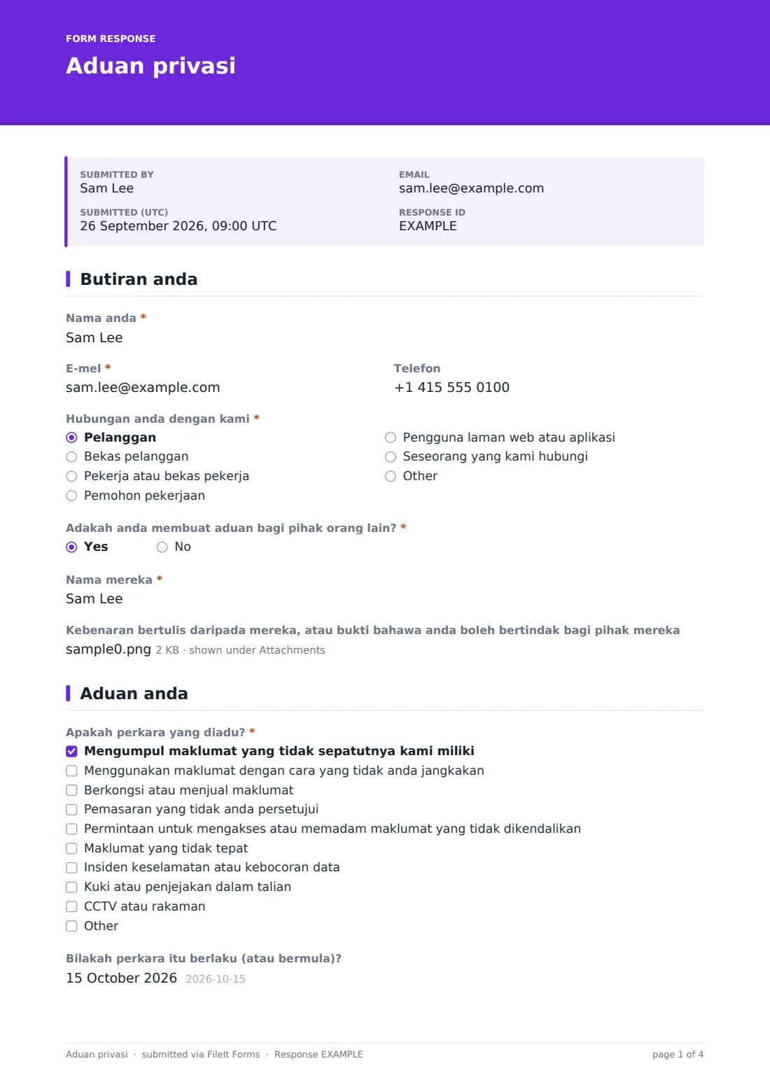 Aduan privasi — PDF respons contoh, halaman 1 daripada 4