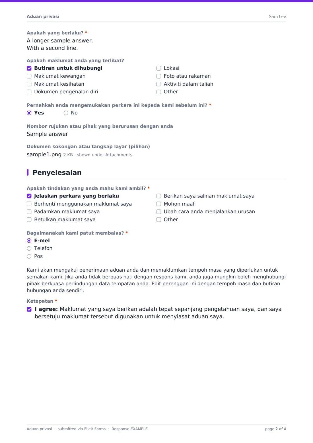 Aduan privasi — PDF respons contoh, halaman 2 daripada 4