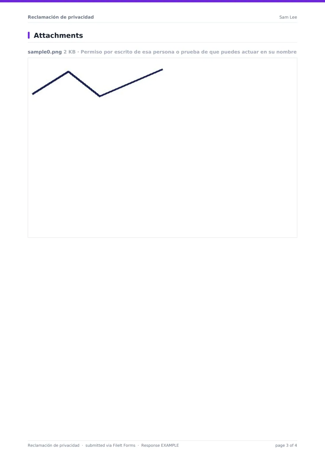 Reclamación de privacidad — PDF de respuesta de ejemplo, página 3 de 4