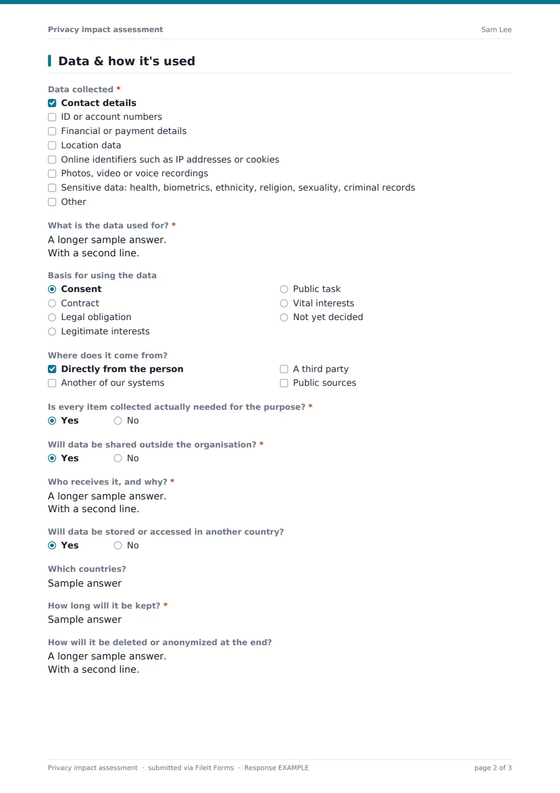 Privacy impact assessment — example response PDF, page 2 of 3
