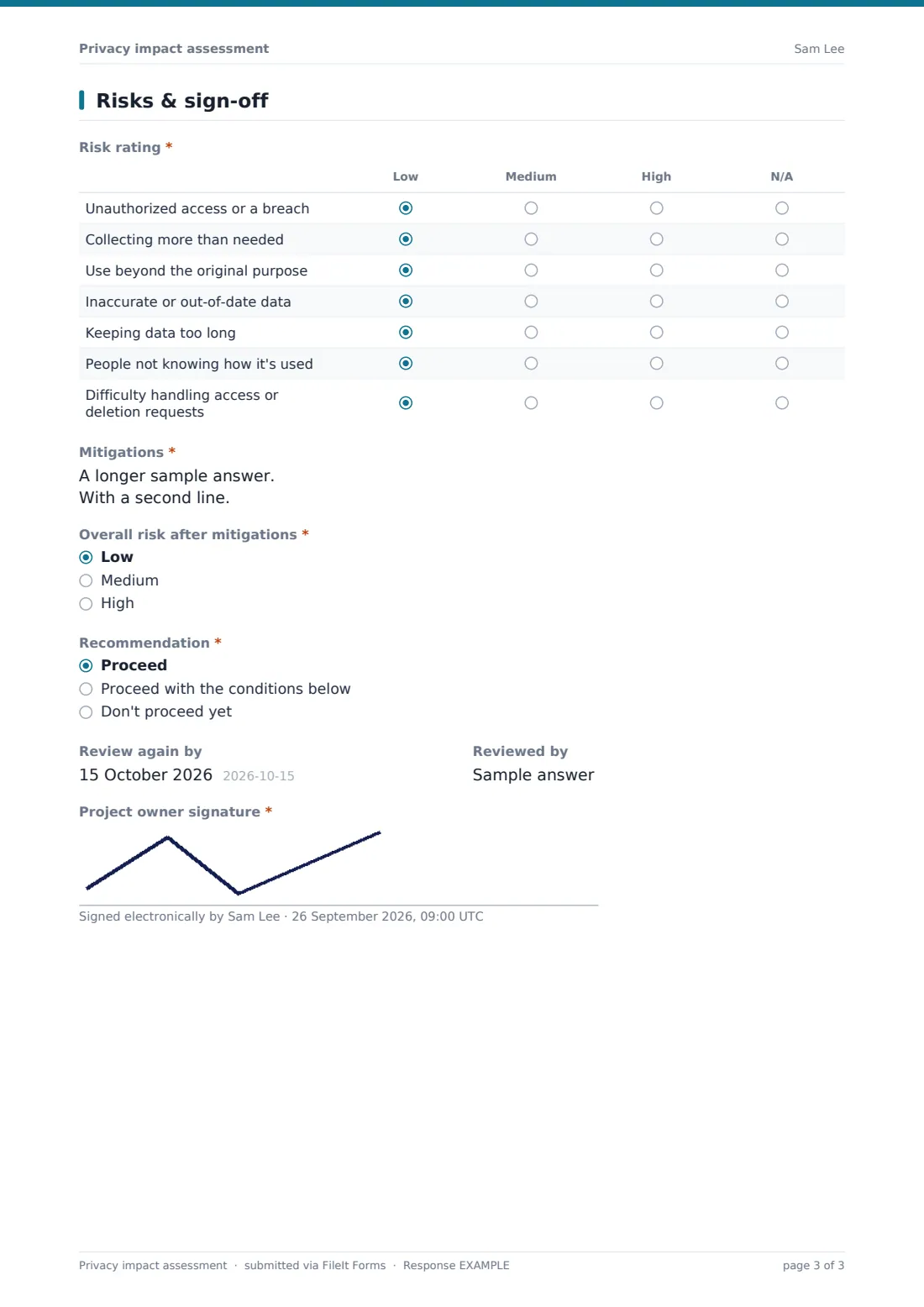 Privacy impact assessment — example response PDF, page 3 of 3