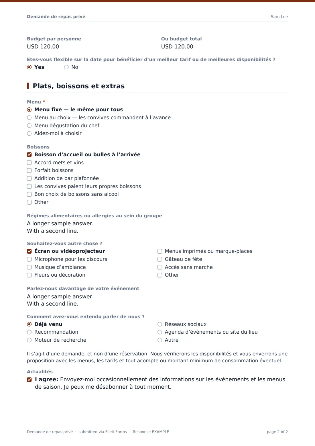 Demande de repas privé — exemple de réponse au format PDF, page 2 sur 2