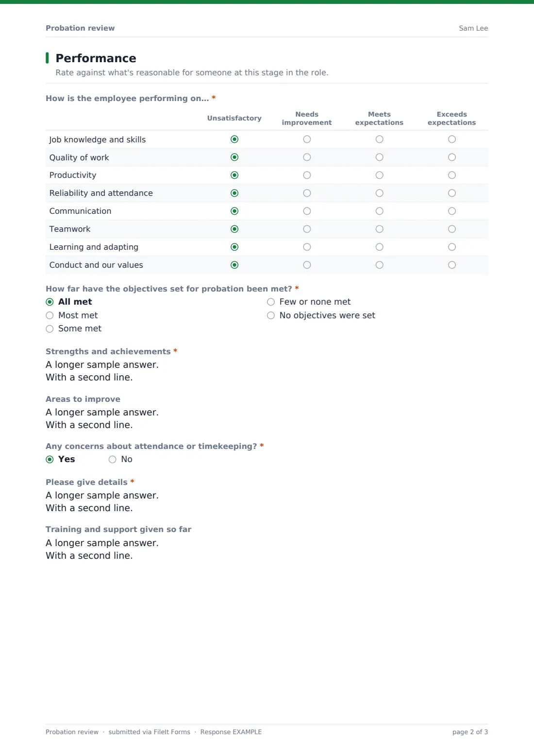 Probation review — example response PDF, page 2 of 3