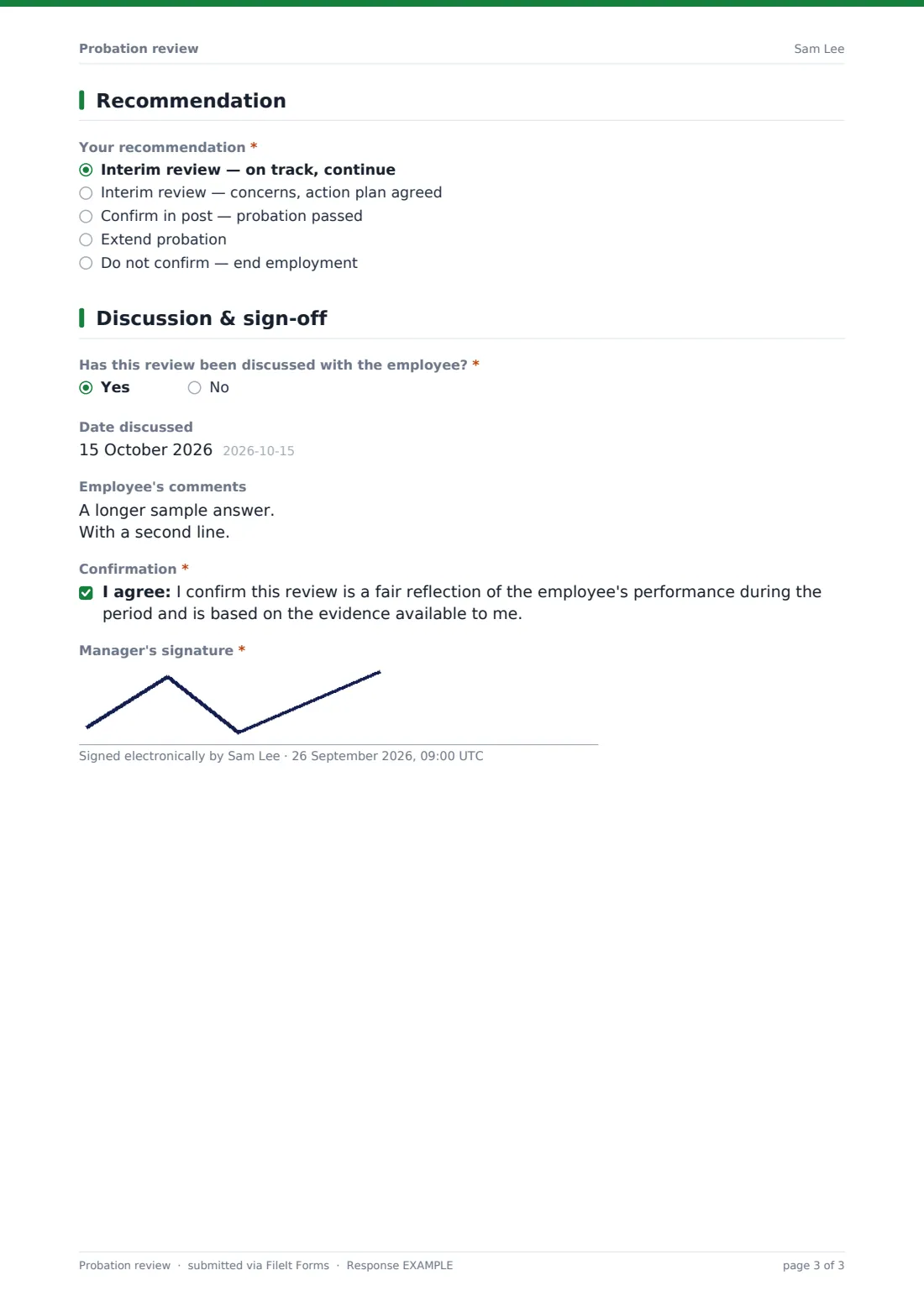Probation review — example response PDF, page 3 of 3